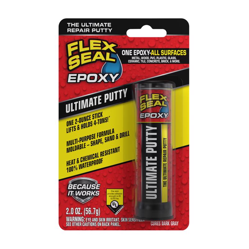 Flex Seal Epoxy, Ultimate Putty, Multi-Purpose, Durable, Permanent, Watertight, Long-Lasting Bond, for Automotive, Marine, Plumbing, Home, & Tool Repairs, Cures Dark Gray, 2 oz Putty Stick