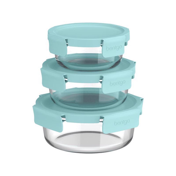 Bentgo Glass Leak-Proof Food Storage Set - 6-Piece Glass Containers with BPA-Free Airtight Lids, Reusable & Durable for Leftovers & Meal Prep - Microwave, Freezer, Oven & Dishwasher Safe (Soft Aqua) BGPLGLPK4-SA