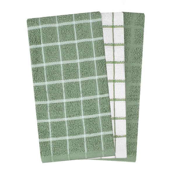 Ritz Premium 100% Cotton Terry Check Kitchen Dish Towels - Highly Absorbent, Super Soft, Long-Lasting, 25"x15", 3-Pack, Juniper 82476
