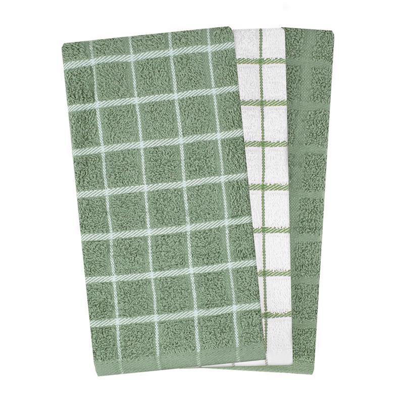 Ritz Premium 100% Cotton Terry Check Kitchen Dish Towels - Highly Absorbent, Super Soft, Long-Lasting, 25"x15", 3-Pack, Juniper
