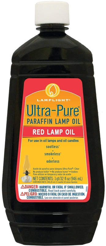 Lamplight ¼ Gallon (32 oz) Ultra-Pure Lamp Oil Red - liquid paraffin oil for indoor use, sootless, smokeless and odorless, emergency kit Red