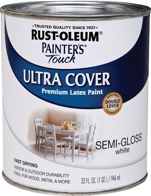 Rust-Oleum 1993502 Painter's Touch Brush Multi-Purpose Enamel Paint, 1 Quarts (Pack of 1), Semi-Gloss White, 32 Fl Oz