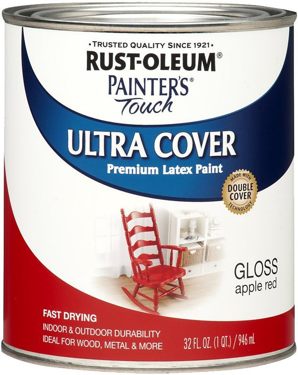 Rust-Oleum 1966502 Painter's Touch Brush Acrylic Latex Paint, 1 Quarts (Pack of 1), Gloss Apple Red, 32.0 Fl Oz