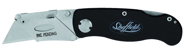 Sheffield 12613 Ultimate Lock Back Utility Knife, Folding, Box Cutter Knife, Carpet Knife, Drywall Cutter, and More, Quick-Change Blade, Back Lock Design, Black