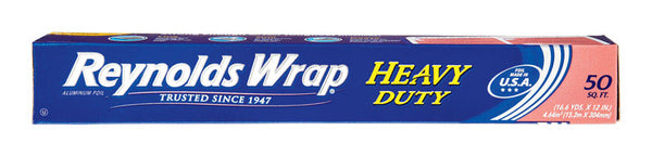 Reynolds Wrap Heavy Duty Aluminum Foil Roll, Thick Heavy Duty Foil for Added Strength and Durability, Secure Easy Open and Close Tab, 12 Inches Wide, 50 Sq. Ft. F28027