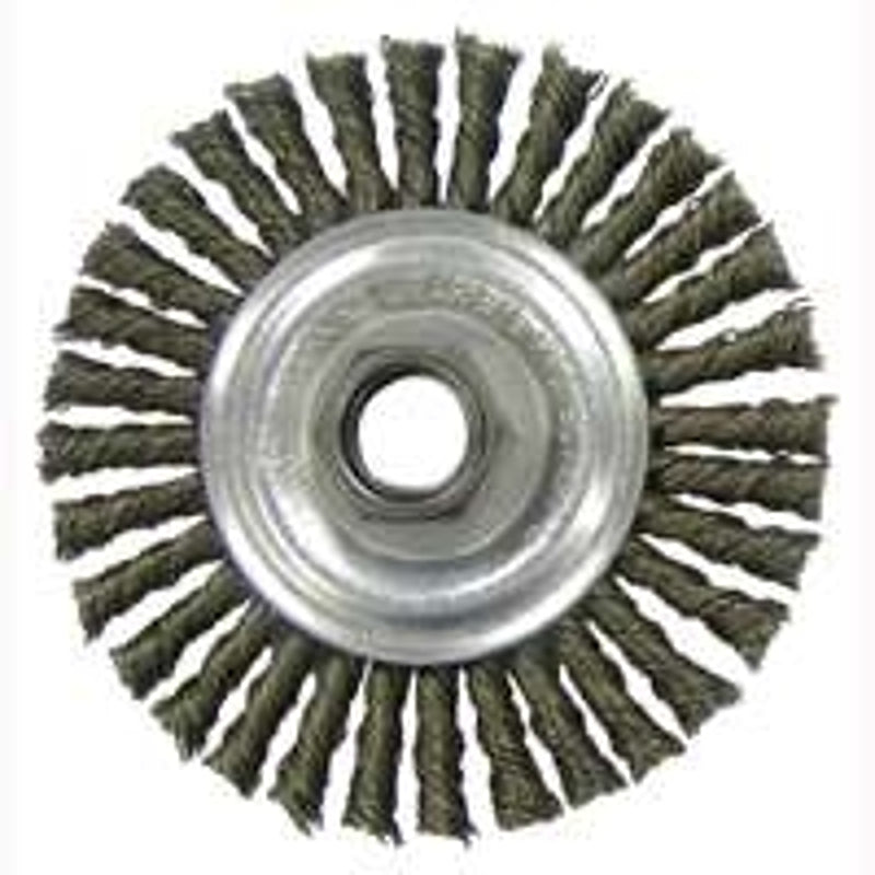 Weiler 36018 Vortec Pro 5/8"-11 Arbor, 4" Diameter, 0.020" Wire Size, Carbon Steel Bristles, Narrow Face, Knot Wire Wheel Brush