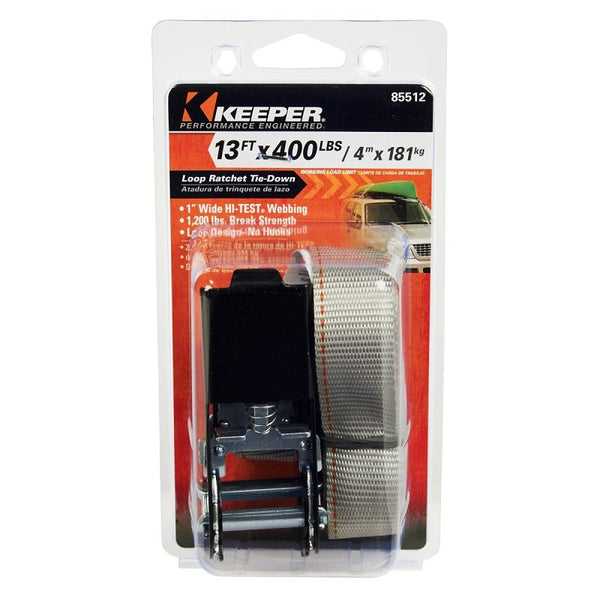 KEEPER - 1" x 13' Endless Loop Ratchet Tie-Down - 400 lbs. Working Load Limit and 1,200 lbs. Break Strength 85512