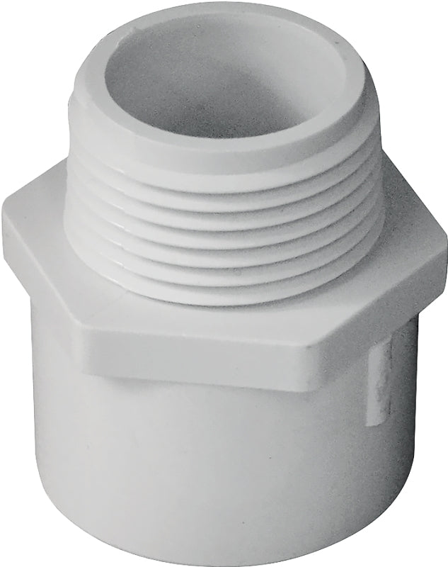 LASCO Pipe Adapter, 1 in, MPT X Slip, PVC, White, SCH 40 Schedule, 450 PSI Pressure