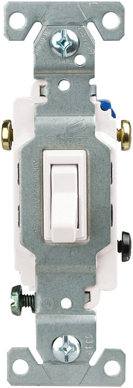 Eaton 1303-7LTWBOX 15-Amp 120-volt Standard Grade 3-Way Lighted Toggle Switch with Push and Side Wiring, Grounding, White