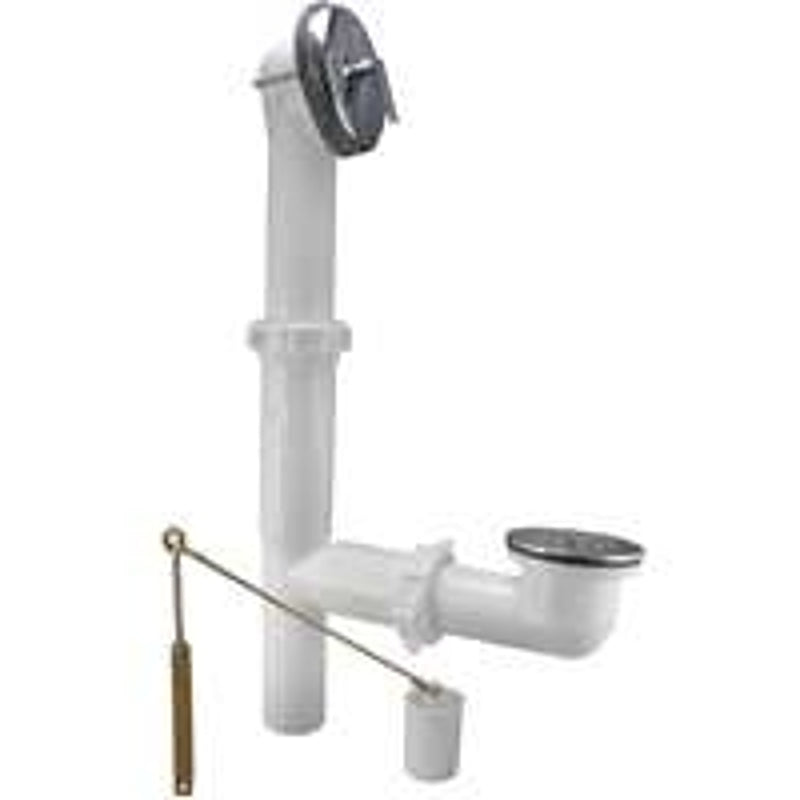 Plumb Pak PP64W Trip Lever Bath Drain, 1-1/2 In, Plastic, Polished Chrome, No Size, White
