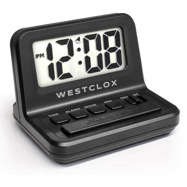 Westclox Travel Alarm Clock Black 0.8" Lcd 2 Aaa Batteries 47538A