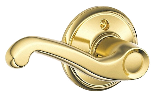Schlage F170 FLA 605 LH Left Handed Flair Door Lever, One Sided Non-Turning Dummy Door Handle, Bright Brass