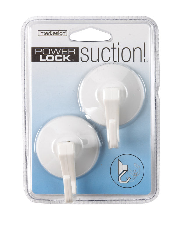iDesign Power Lock Bathroom Shower Plastic Suction Cup Hooks for Loofah - Set of 2, White