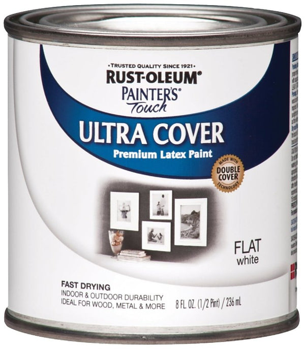 1/2 pt Rust-Oleum Brands 1990730 White Ultra Cover 2X Premium Latex Paint, Flat