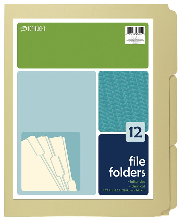 Top Flight 1269/3W "Letter Size" Third Cut File Folders 12''x9-1/2'' (Pack of 12) 4611415