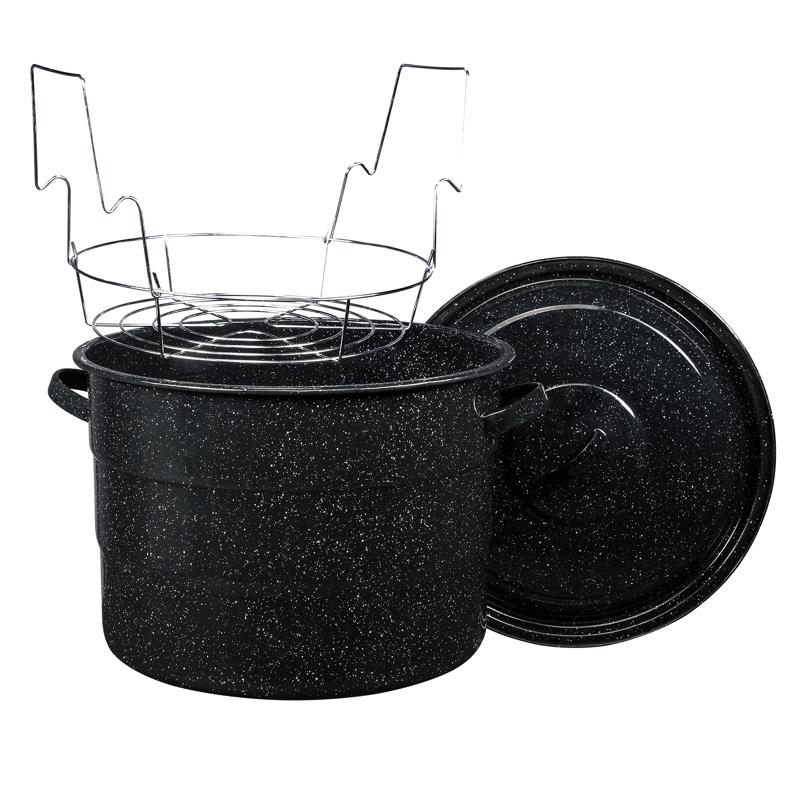 Granite Ware Enamel on Steel 21.5-Quart Water Bath Canner with lid & Jar Rack, Speckled Black