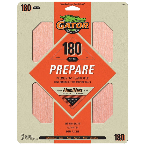 ALI INDUSTRIES 7265 180 25 CT Grit Sand Sheet, 9-Inch x 11-Inch, 3-Pack