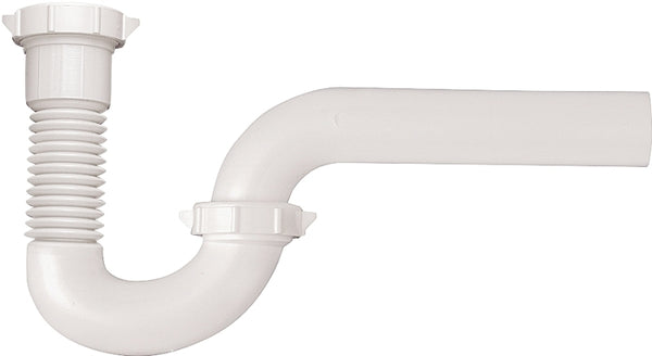 Plumb Pak PP21240 Flex 'N Fix P Trap with Reducing Washer, Inlet, 1-1/2" x 1-1/4", White