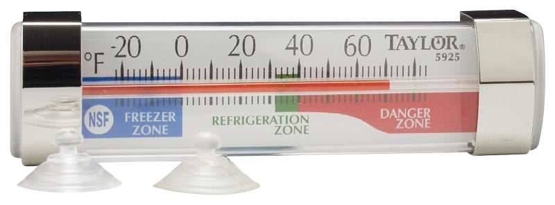 Taylor Large Tube Analog Refrigerator and Freezer Kitchen Thermometer with Suction Cups, Temperature Monitor for Fridge or Freezer, Easy to Read