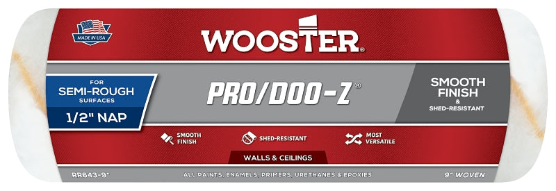 Wooster Brush RR643-9 Pro/Doo-Z Shed Resistant Paint Roller, 1/2 in Nap, 9 in L, Woven Fabric Cover, 9 Inch