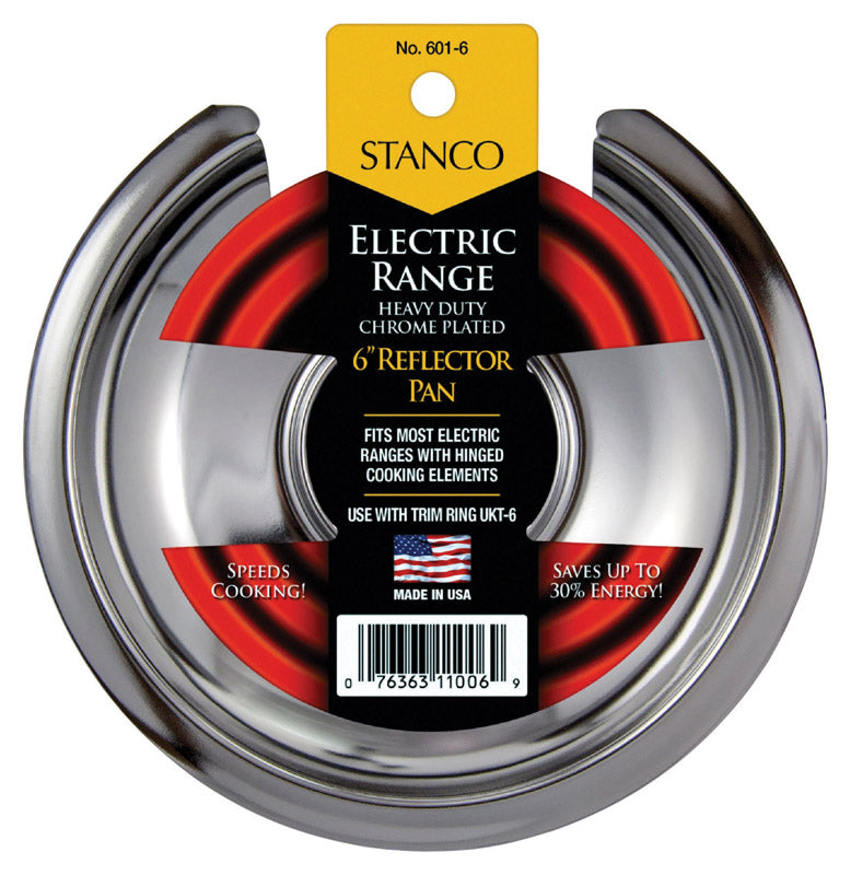 Stanco Range Reflector Pan For Hinged Elements Chromed Steel, Porcelain 6 In.