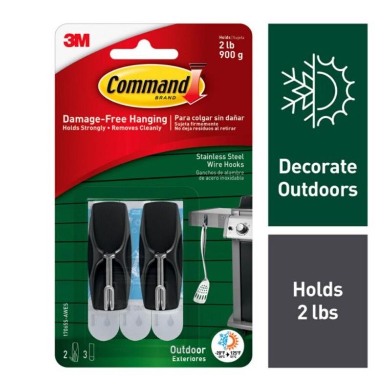 Command Outdoor Medium Black Wire Toggle Hooks, 2 Hooks and 3 Strips, Damage-Free Hanging Wall Hook for Hanging Back to School Decorations with Weather Resistant Strips, Holds up to 2 lb 17065S-AWES