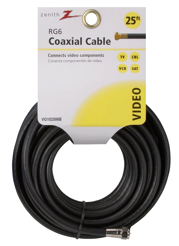 Cable Coax Rg6/F Conn 25ft Black