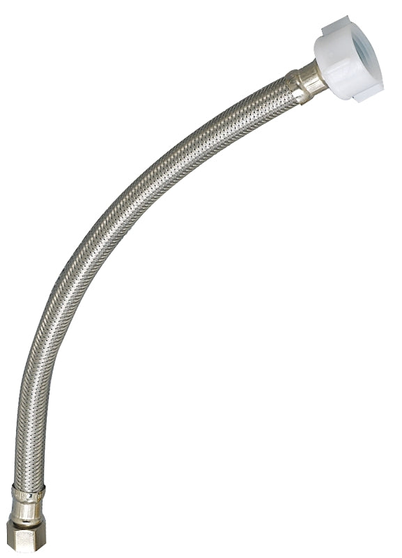 Plumb Pak PP23804 E-Z Toilet Supply Tube with Flag Label, 3/8 in Compression X 7/8 in Ballcock, 9 in L, Stainless Steel, 9"