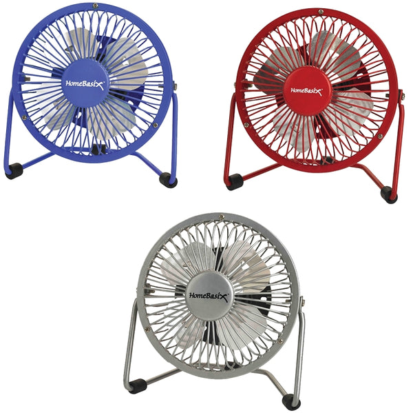 Powerzone Homebasix Fan Mini W/Usb4In Red/Blu/Slvr FE-20