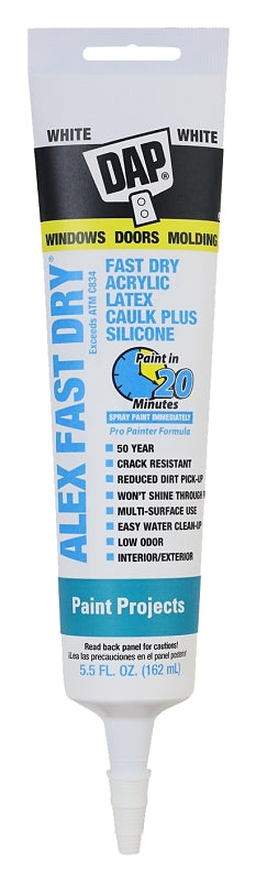 Dap 11425 Alex Plus Fast Dry Acrylic Latex Caulk Plus Silicone, 5.5-Ounce Tube, White 18408