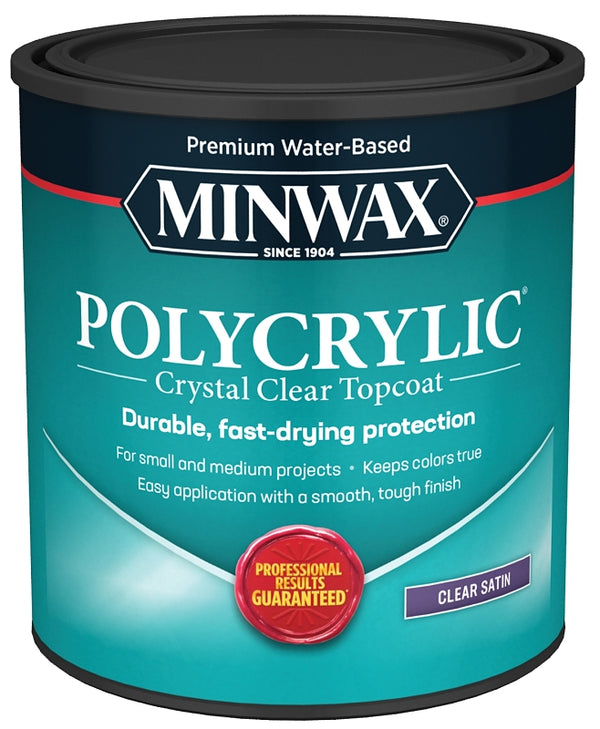 1 qt Minwax 63333 Clear Polycrylic Water-Based Protective Finish Satin 63333444