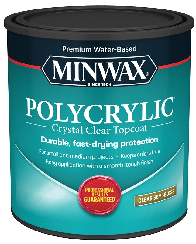 1 qt Minwax 64444 Clear Polycrylic Water-Based Protective Finish Semi-Gloss