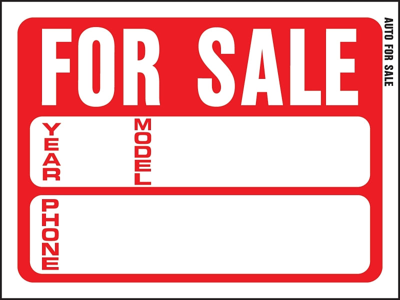 Hy-Ko English For Sale (Auto) Sign Plastic 9 in. H x 12 in. W