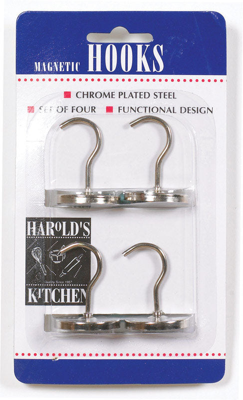 HIC Kitchen Strong Magnetic Hanger Hooks, Heavy Duty Steel with Bright Chrome Finish, Set of 4