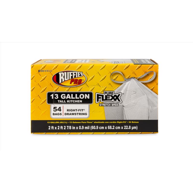 Ruffies Pro Pure Flexx Stretch 13 gal. Tall Kitchen Bags Drawstring 54 pk - Case of: 6; Each Pack Qty: 54; Total Items Qty: 3246