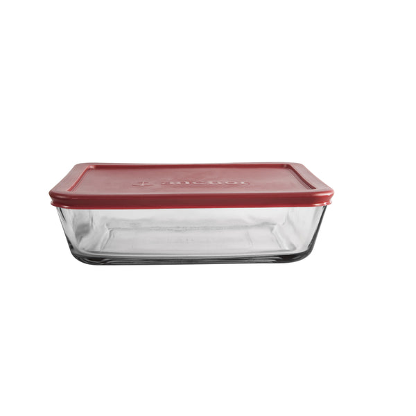 Anchor Hocking Classic Glass Food Storage Container with Lid, Red, 6 Cup 91551L24