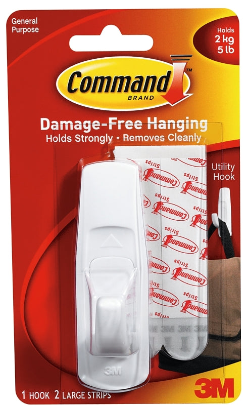 Command Large Utility Hook, White, 1-Hook, 2-Strips (17003ES)