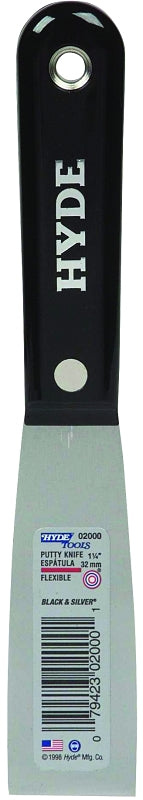 HYDE 02000 and Silver Putty Knives, Professional, 1-1/4 in. Blade Wdth, 1 Pack, Black