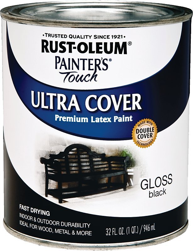 Rust-Oleum 1979502 Painter's Touch Latex Paint, Quart, Gloss Black, 1 Quart