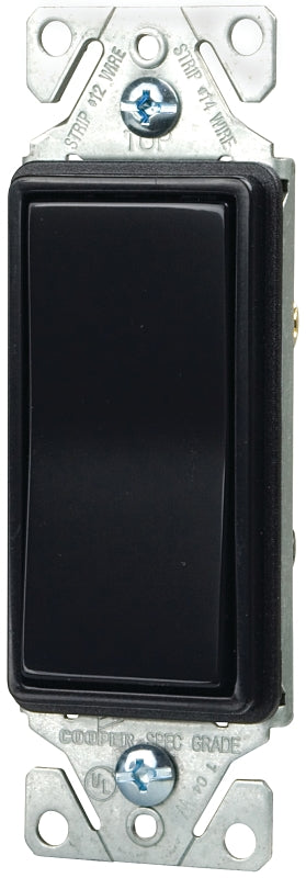 Eaton 7503BK-Box 15-Amp 120/277V Standard Grade 3-Way Decorator Switch with Back, Push and Side Wiring, Black