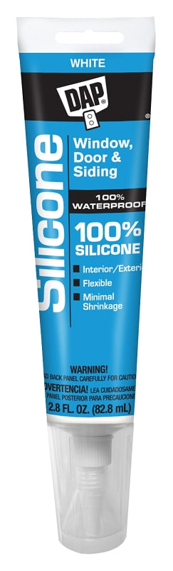 DAP 100% Silicone Rubber Window, Door, and Siding Sealant, White 2.8 Oz (7079800752)