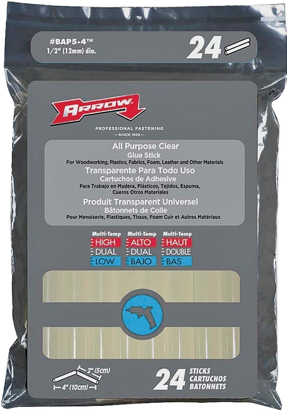 Arrow BAP5-4 All Purpose Mini Glue Sticks for Hot Glue Guns, Use for High Temp and Low Temp Crafting, Hobbies, and General Repair Projects, 4-Inch by 1/2-Inch, Clear, 24-Pack
