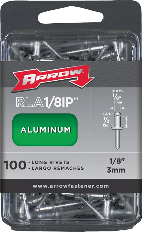Arrow RLA1/8IP Long Aluminum 1/8-Inch Pop Rivets for Metal, Fabric, Leather, and Auto Repair, 100-Pack