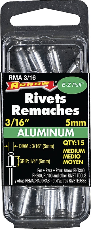 Arrow RMA3/16 Medium Aluminum 3/16-inch Pop Rivets for Metal, Fabric, Leather, and Auto Repair, 18-Pack