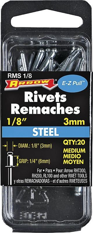 Arrow RMS1/8 1/8" Medium Steel Rivets 20 Count