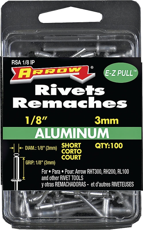 Arrow RSA1/8IP Short Aluminum 1/8-Inch Rivets, 100-Pack