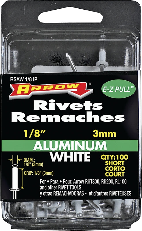 Arrow RSAW1/8IP Short Aluminum 1/8-Inch Pop Rivets for Metal, Fabric, Leather, and Auto Repair, 100-Pack
