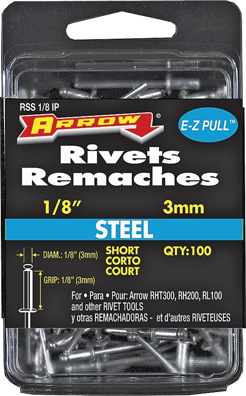 Arrow RSS1/8IP Short Steel 1/8-Inch Pop Rivets for Metal, Fabric, Leather, and Auto Repair, 100-Pack