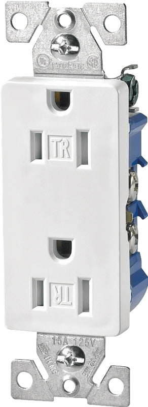 Eaton TR1107W Tamper Resistant Decorator Duplex Receptacle with 15-Amp, 125-Volt, NEMA 5-15, White TR1107W-BOX