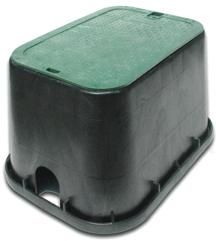 NDS 113BC Standard Series Sprinkler Valve Box, Black with Green Bolt-Down Cover, Lid Dimension 14x19 Inches, Green ICV Cover